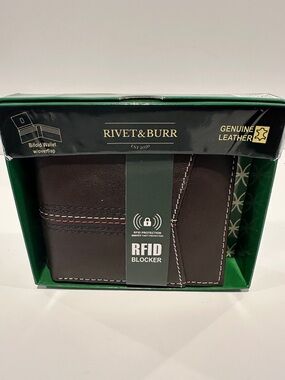 NWT Rivet & Burr Men’s Geniune Leather RFID Blocket Wallet w/ ID, CC & Bill Slot